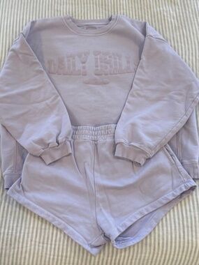 Daily Drills Oversized Lavender Logo Crewneck Sweatshirt and matching shorts